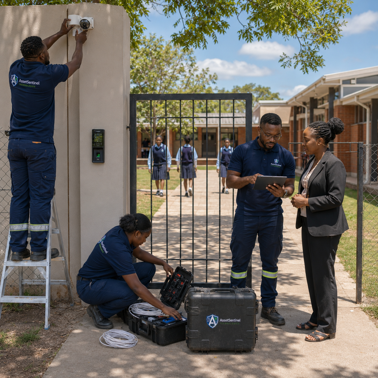 AST security team deploying access control at a school entrance